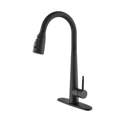 Thirtypeachy Single Handle High Arc Pull-Down Kitchen Faucet, Stainless Steel with 3-Function Sprayer and Deck Plate