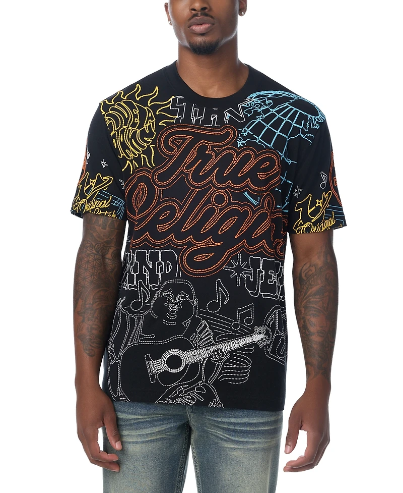 True Religion Men's Logo Tee Graphic Puff-Print T-Shirt