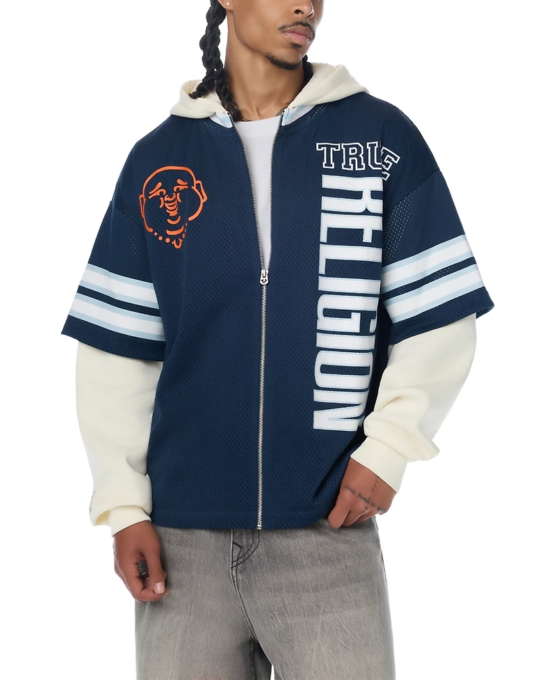 True Religion Men's Y2K Football Jersey Zip Hoodie
