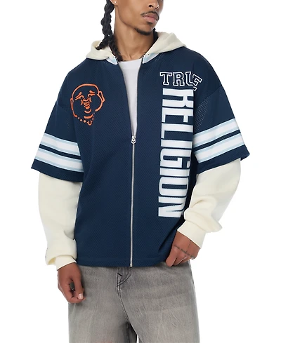 True Religion Men's Y2K Football Jersey Zip Hoodie