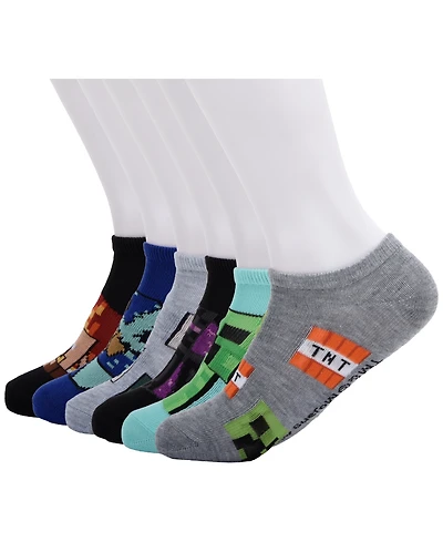 Planet Sox Boys' 4-20 Minecraft No Show Socks, 6-Pack