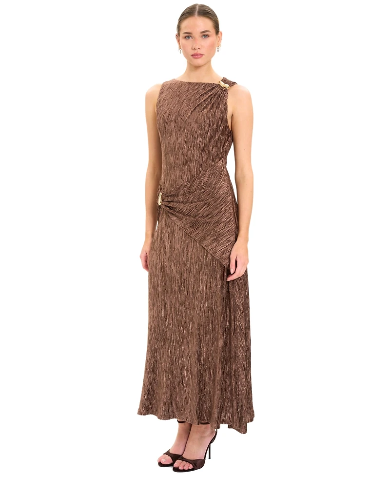 Maggy London Women's A-Line Midi Crinkle Velvet Dress