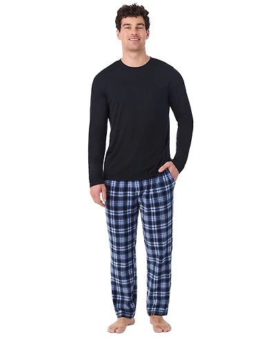 Cuddl Duds Men's Cabin Fleece Long-Sleeve Crewneck Pajama Top and Pants, 2-Piece Set