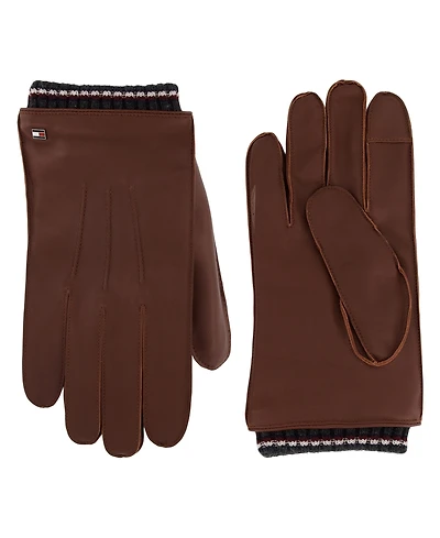 Tommy Hilfiger Men's Global Stripe Touchscreen Leather Gloves