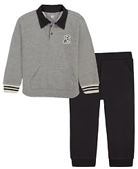 Kids Headquarters Toddler Boys' 2T-5T Embroidered-Dog Long-Sleeve Polo Pullover and Joggers, 2-Piece Set