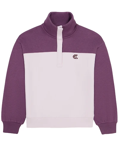 Calvin Klein Girls' 7-16 Color-Block Snap-Placket Stand-Collar Fleece Pullover Jacket