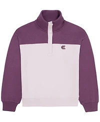 Calvin Klein Girls' 7-16 Color-Block Snap-Placket Stand-Collar Fleece Pullover Jacket