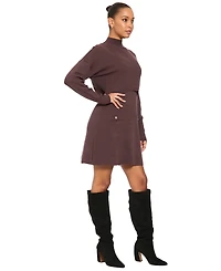 London Times Women's Mock Neck Long-Sleeve Two-Piece Sweater Dress