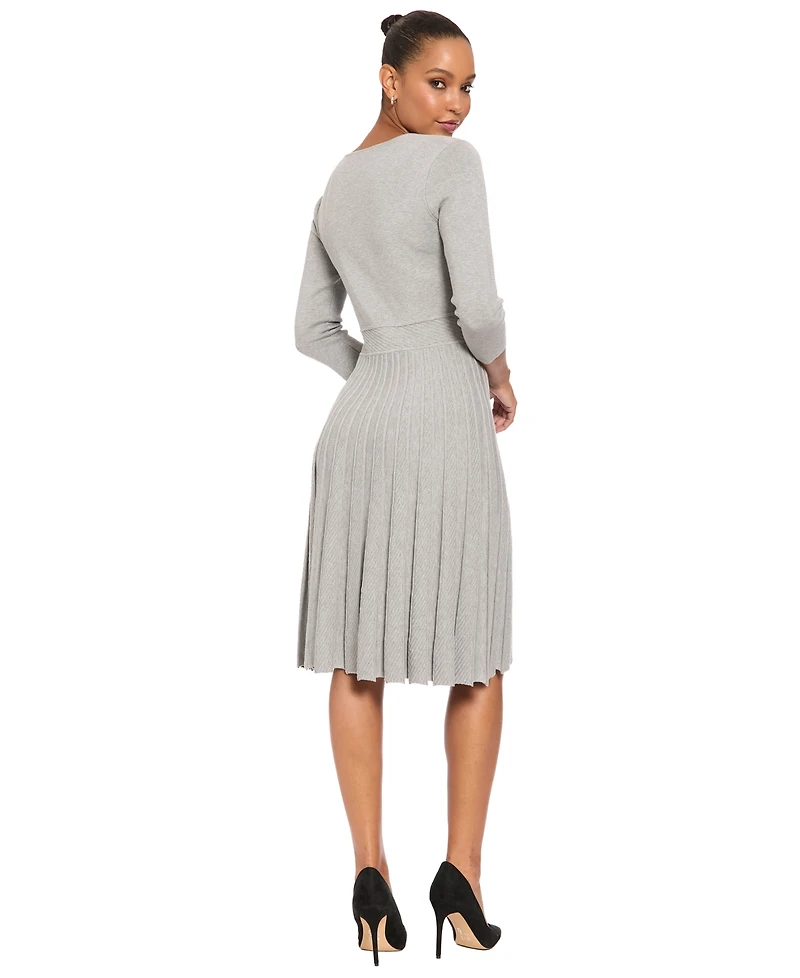 London Times Women's Fit & Flare Crewneck 3/4 Sleeve Sweater Dress