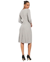 London Times Women's Fit & Flare Crewneck 3/4 Sleeve Sweater Dress