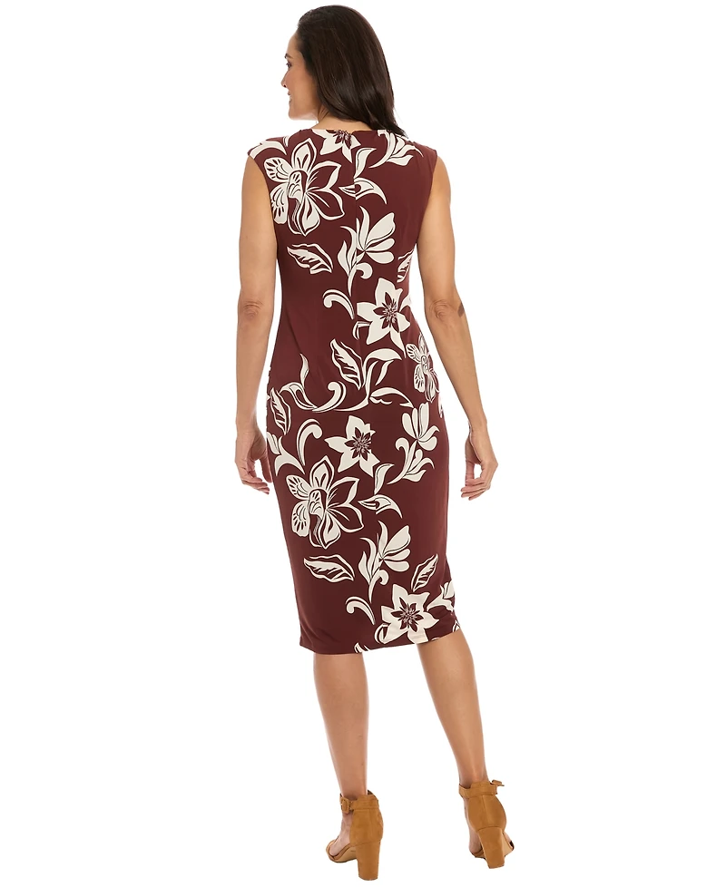 London Times Women's Jersey Placement-Print Midi Dress