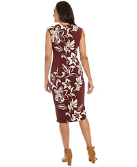 London Times Women's Jersey Placement-Print Midi Dress
