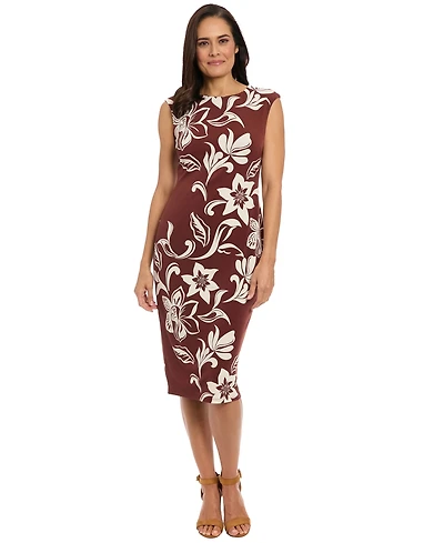London Times Women's Jersey Placement-Print Midi Dress