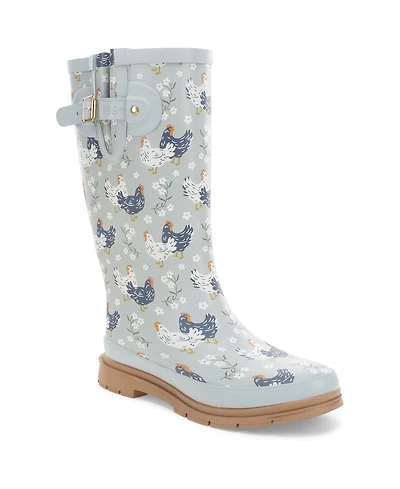 Western Chiefs Women's Cottage Chickens Faux Fur Tall Rain Boot