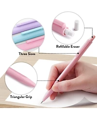 Four Candies Cute Mechanical Pencil Set 6Pieces, 0.5/0.7/0.9mm with 360 Leads and Erasers, Aesthetic School Supplies