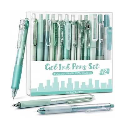 Four Candies Forest Series Gel Pens, 12Pieces Fine Point Smooth Writing and Highlighter Set