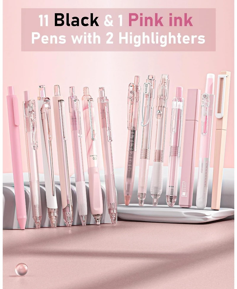 Four Candies Writing Ink Pens with 2Pack Highlighter, Cute Retractable 0.5mm Smooth Writing Pens