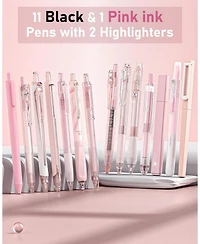 Four Candies Writing Ink Pens with 2Pack Highlighter, Cute Retractable 0.5mm Smooth Writing Pens