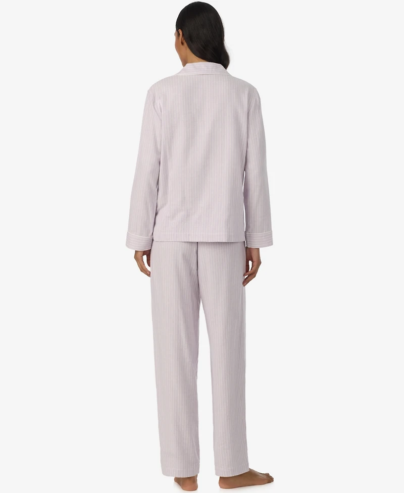 Lauren Ralph Petite Long-Sleeve Notch-Collar Striped Top and Pants, 2-Piece Set