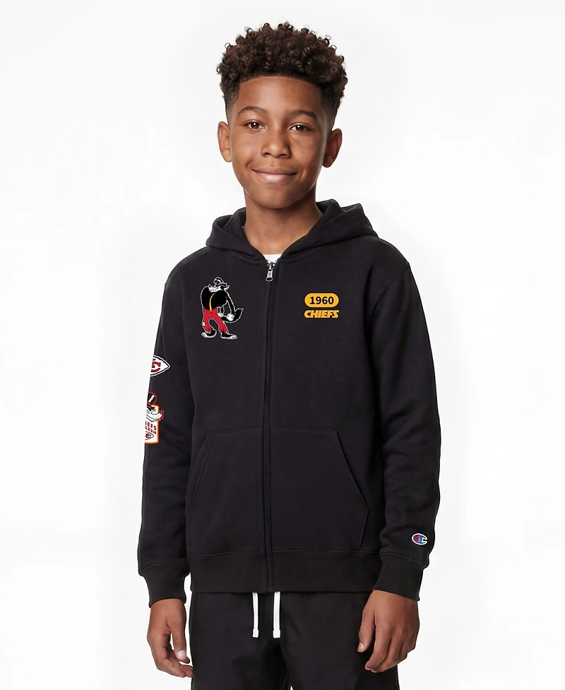 Champion Big Boys and Girls Black Kansas City Chiefs Disney X Full-Zip Hoodie