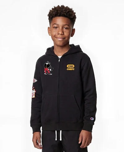 Champion Big Boys and Girls Black Kansas City Chiefs Disney X Full-Zip Hoodie