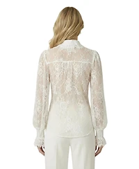 Modenaire Women's Sheer Floral-Print Long-Sleeve Lace Blouse