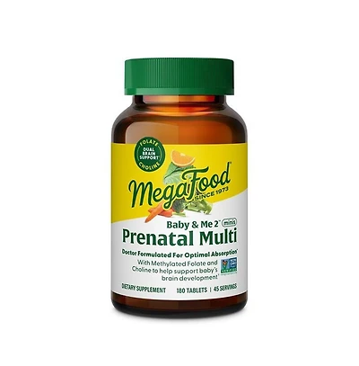 MegaFood Baby and Me 2 Prenatal Multi Minis Prenatal Vitamins for Women with Choline and Methylated Folate 180 Ct