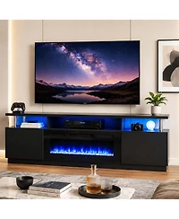 homfan 70 Inch Black Fireplace Tv Stand 36 Electric 2 Tier Media Console 12 Flame Colors 750W 1500W Heater Mdf Iron Glass