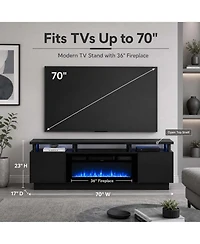 homfan 70Inch Fireplace Tv Stand with 36Inch Electric Fireplace 2Tier Media Console Cabinet 750W 1500W Heater 12 Flame Colors for Living Room Bedroom
