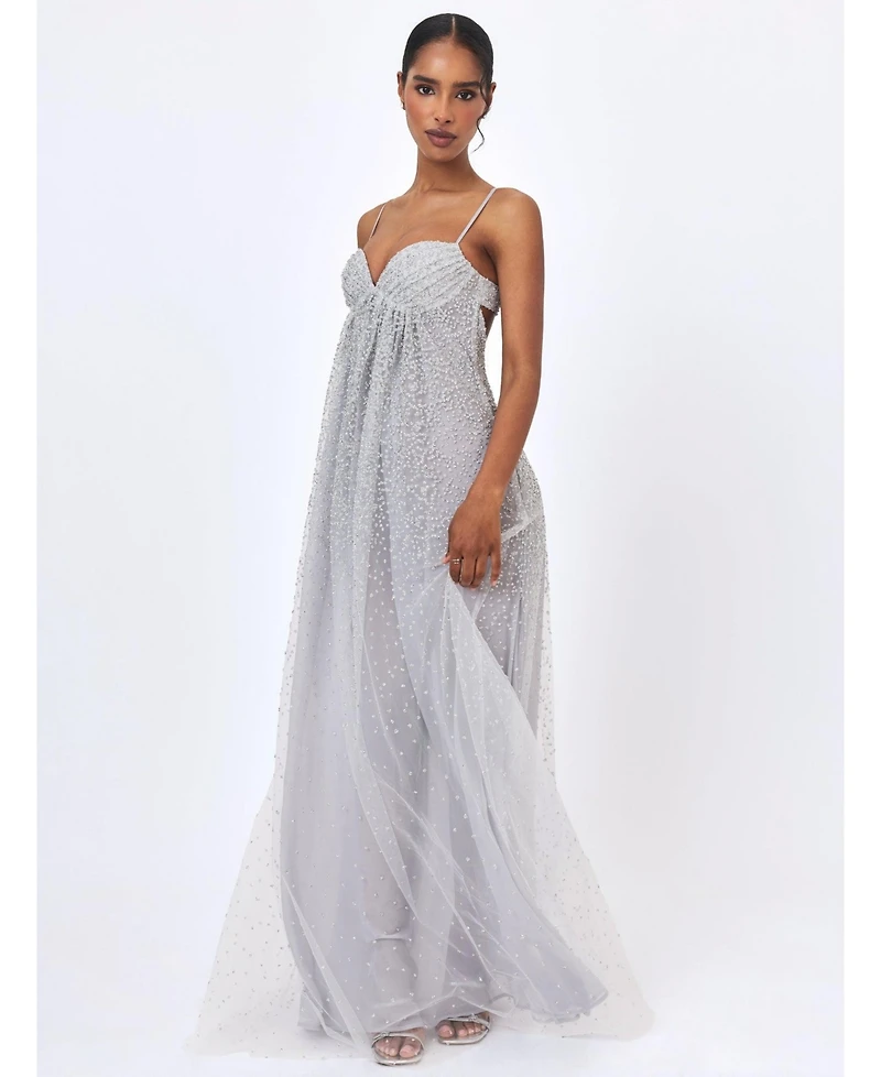 Miss Circle Women's Wallie Backless Rhinestone-Embellished Sweetheart Gown