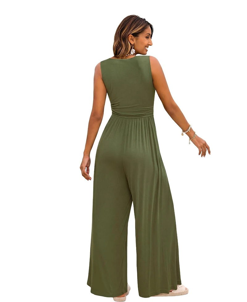 Cupshe Women's V-Neckline Pull-On Wide-Leg Pants