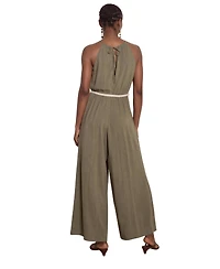 Apricot Women's Halter Neck Rope Belt Jumpsuit