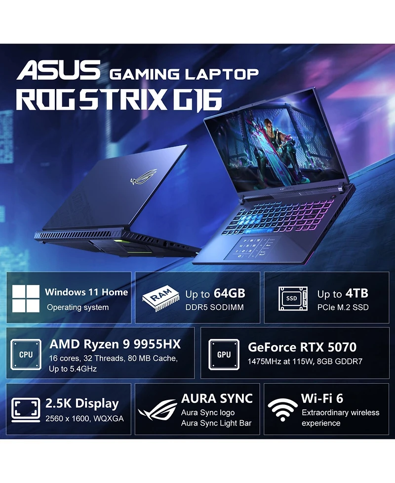 Asus Rog Strix G16 Ryzen 9 Rtx 5070 300Hz 16" Laptop