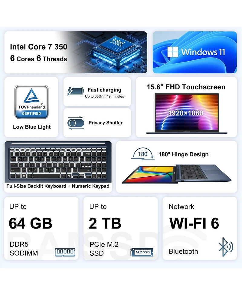 Asus Vivobook 15 Intel Core 7 350 15.6" Touchscreen Laptop