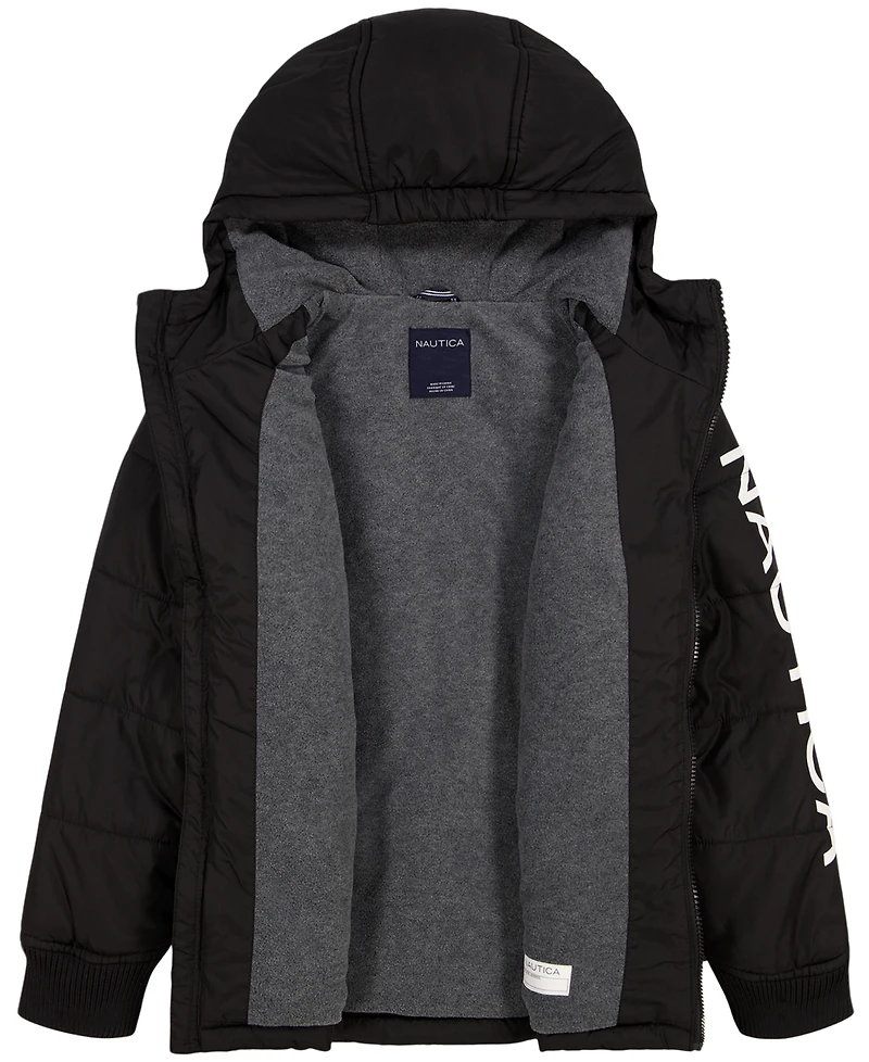 Nautica Boys' 4-20 Water-Resistant Quilted Puffer Jacket with Fleece Beanie, 2-Piece Set