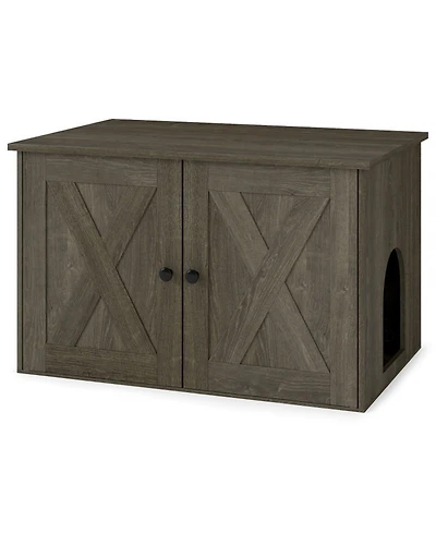 Sugift 31.5 Inch Hidden Cat Litter Box Enclosure with Interior Divider and Winding Entry