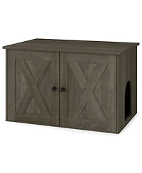 Sugift 31.5 Inch Hidden Cat Litter Box Enclosure with Interior Divider and Winding Entry