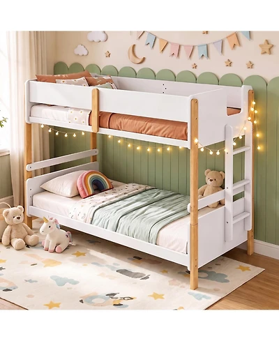 Gymax Twin Over Twin Bunk Bed with Ladder Convertible to 2 Twin Beds for Kids Teens