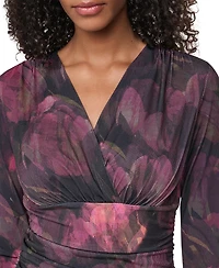 Dkny Women's Floral-Print Ruched Long-Sleeve V-Neck Blouse