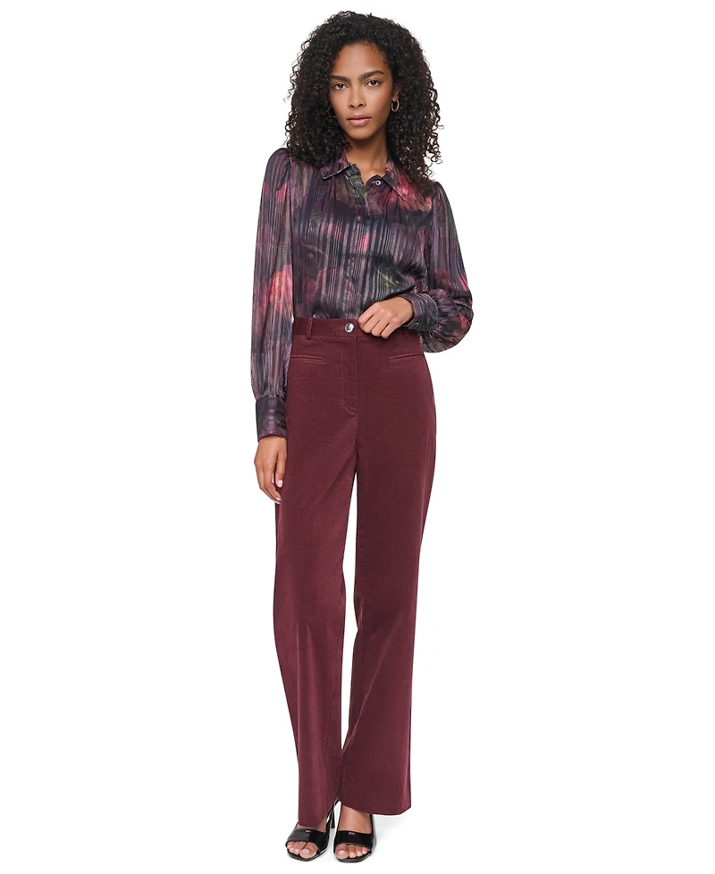 Dkny Women's Stretch High-Waisted Straight-Leg Corduroy Pants