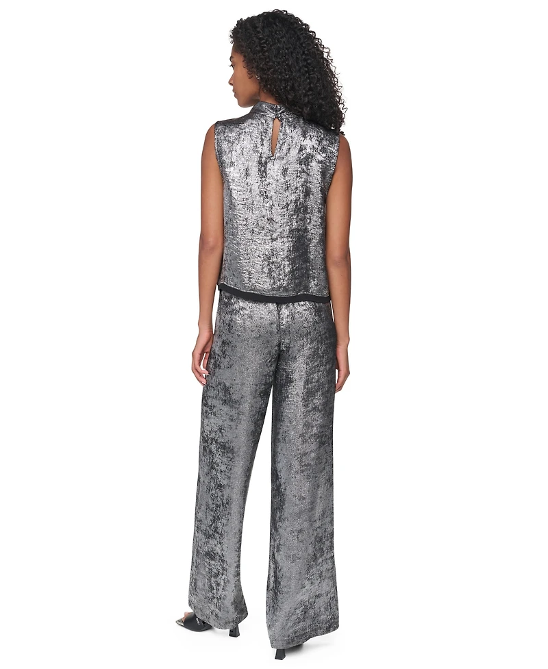 Dkny Women's Empire State Steel Mock Neck Swing Cocktail Blouse