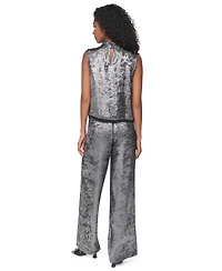Dkny Women's Empire State Steel Mock Neck Swing Cocktail Blouse