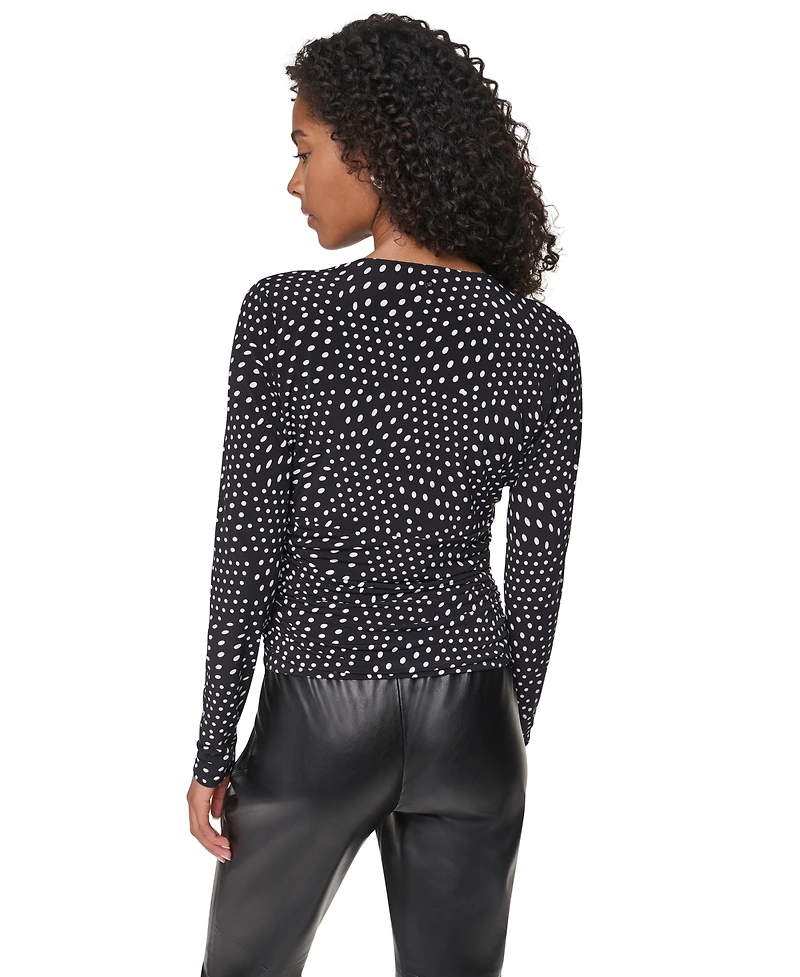 Dkny Women's Long-Sleeve Polka-Dot V-Neck Blouse