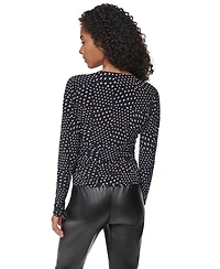 Dkny Women's Long-Sleeve Polka-Dot V-Neck Blouse