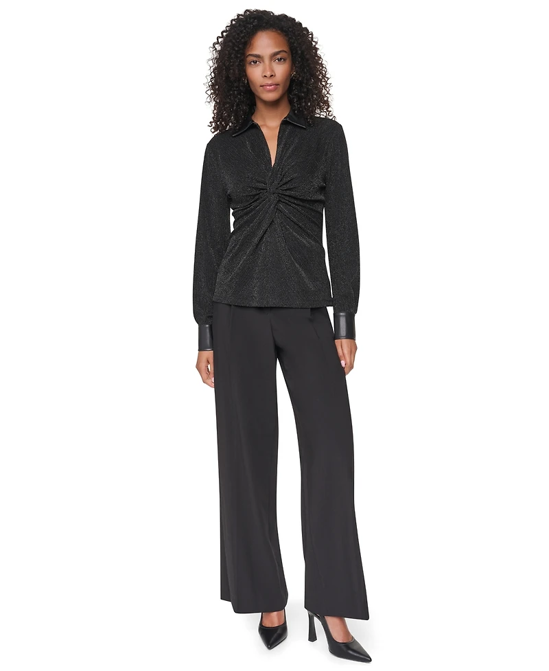 Dkny Women's Sparkle Knit Twist-Front Long-Sleeve Blouse