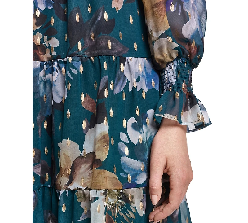 Jessica Howard Women's Long-Sleeve Puff-Sleeve Tiered Baby Doll Dress