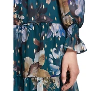 Jessica Howard Women's Long-Sleeve Puff-Sleeve Tiered Baby Doll Dress