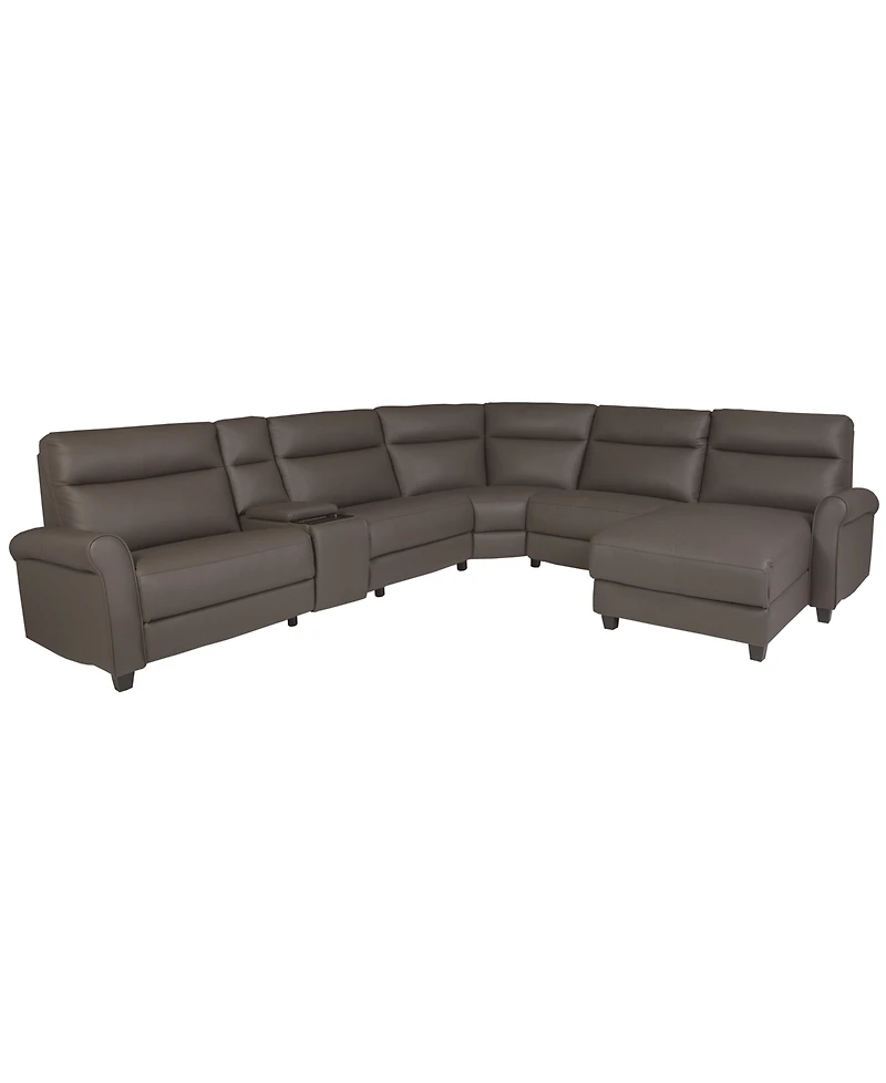 Thandler 6-Piece Leather Chaise Sectional with Power Recliners and Storage Console, Exclusively at Macy's