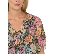 CeCe Women's Short-Flutter-Sleeve Floral Ruffle Blouse