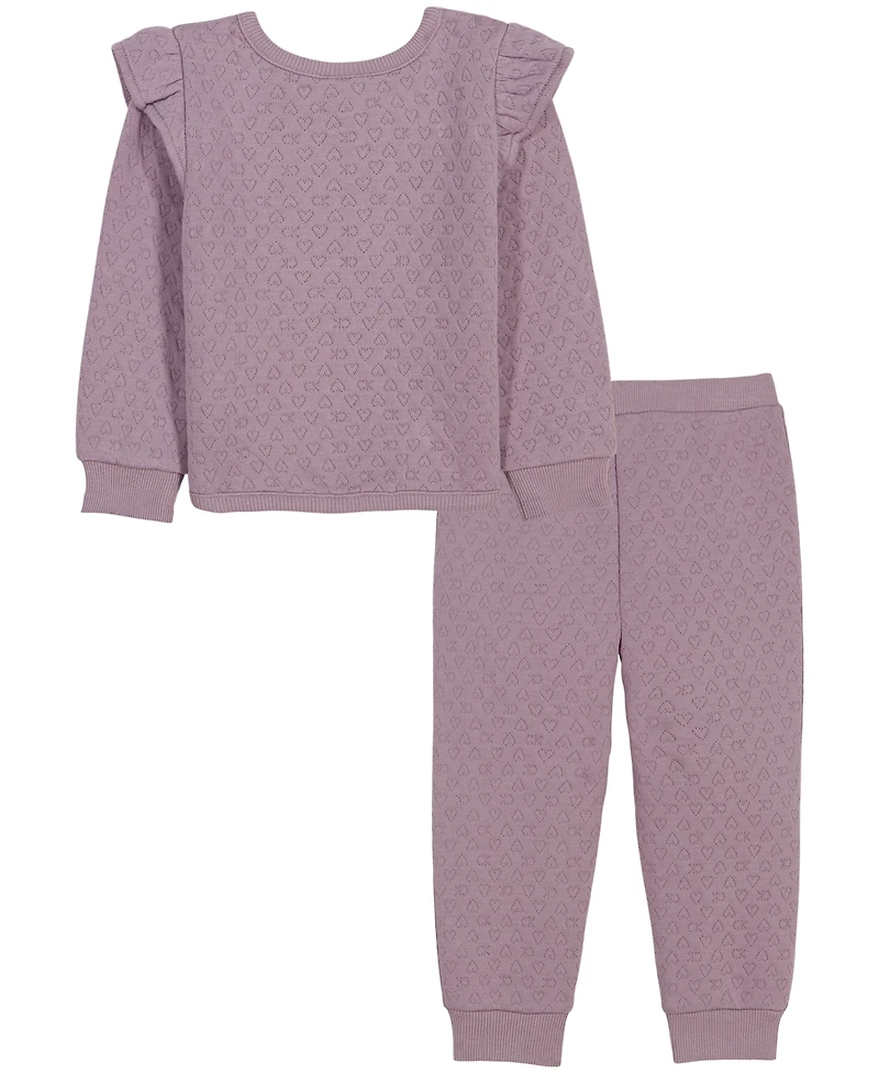 Calvin Klein Baby Girls' Long-Sleeve Quilted Double-Knit Top and Pants, 2-Piece Set